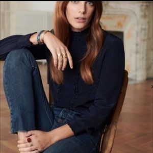 Sezane Marine Jules 100% Silk Blouse Navy Blue Size 36 (USA 4)